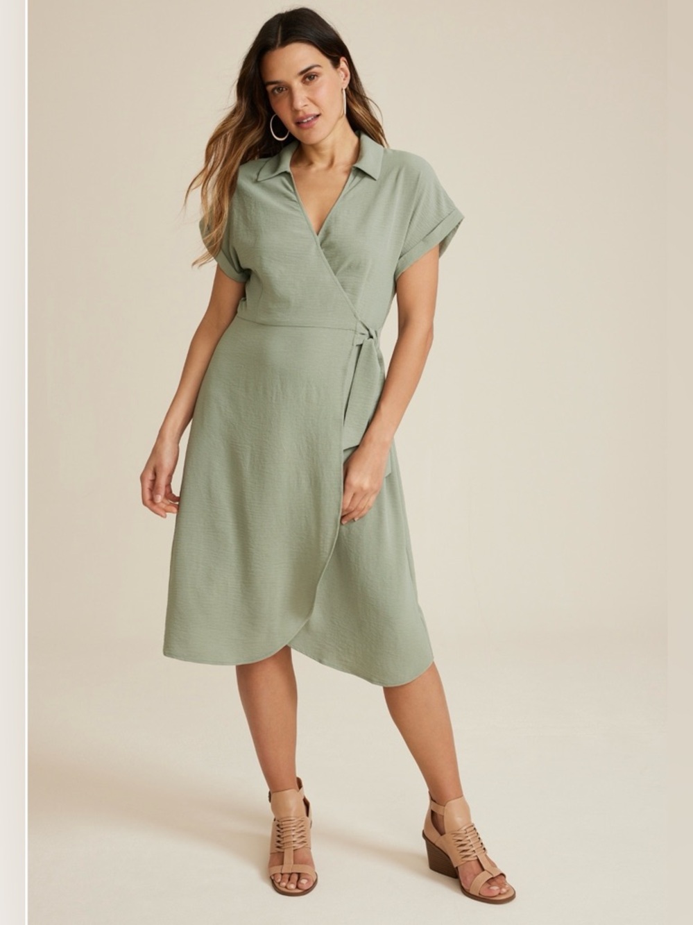 Women’s Sage Green Wrap Shirt Dress